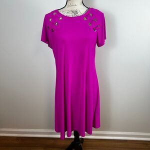 msk short sleeve swing dresses Women MSK Puff Short Sleeve Poplin Shift Dress L Pink Yarrow